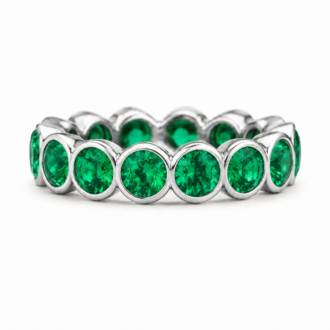 Round Colombian Emerald Bezel-Set Eternity Band (3.2mm, 1.50ctw)