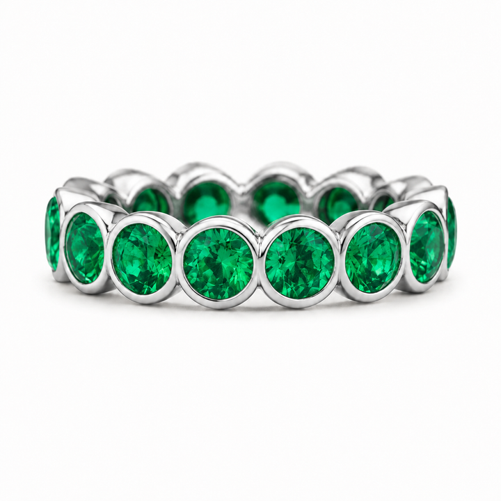 Round Colombian Emerald Bezel-Set Eternity Band (3.2mm, 1.50ctw)