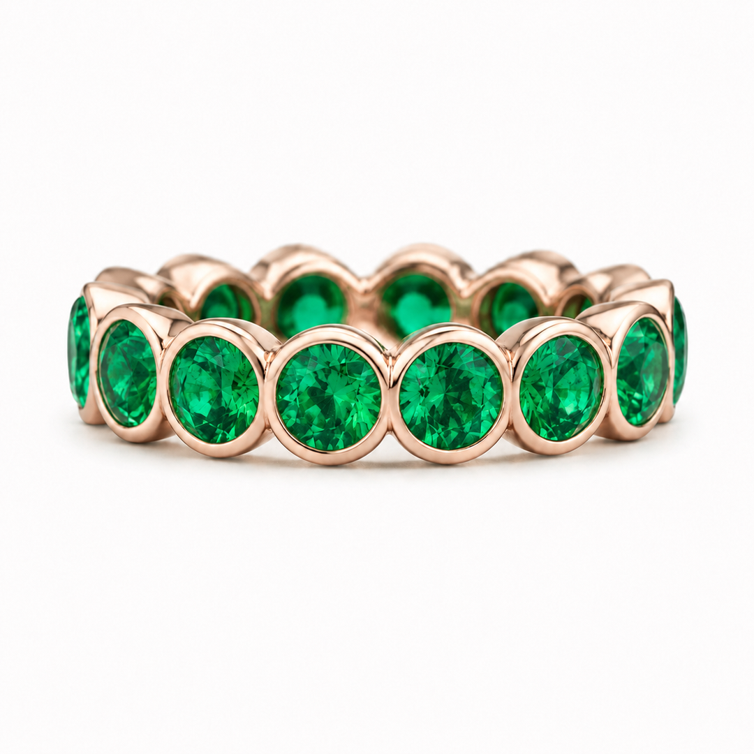 Round Colombian Emerald Bezel-Set Eternity Band (3.2mm, 1.50ctw)