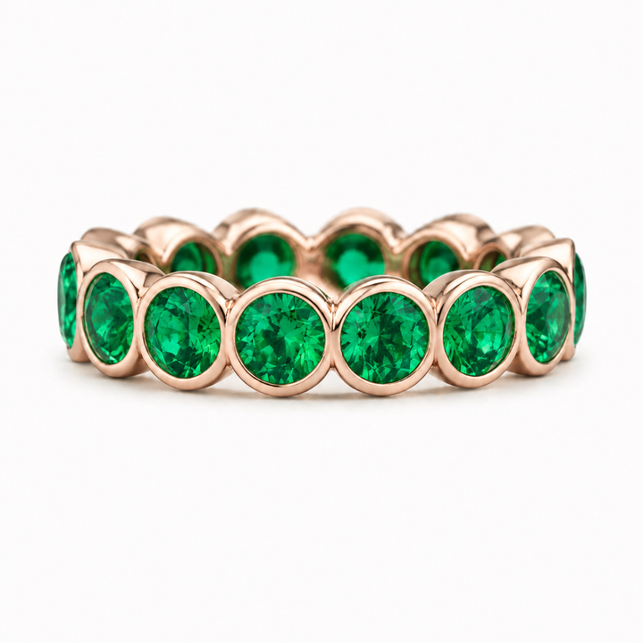 Round Colombian Emerald Bezel-Set Eternity Band (3.2mm, 1.50ctw)