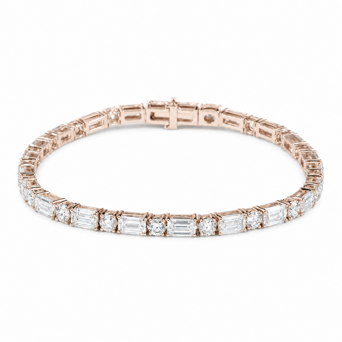 Round & Emerald-Cut Lab Diamond Tennis Bracelet in 14K Rose Gold