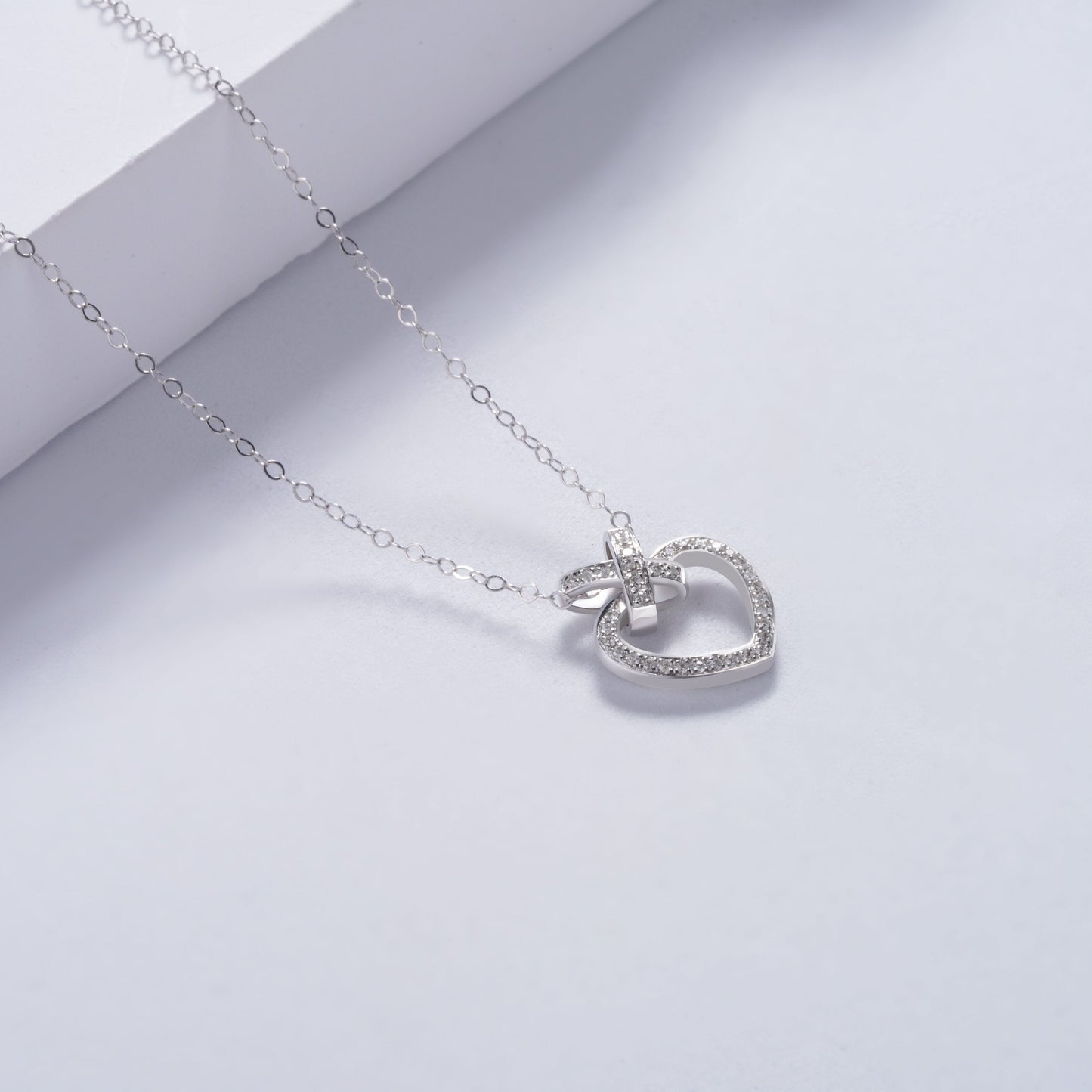 0.5ctw Lab Diamond Pavé-Heart Pendant Necklace in 18K Solid White Gold