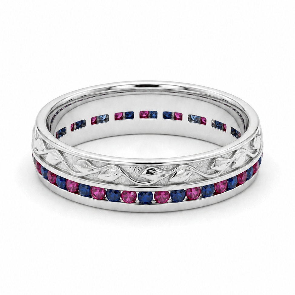 "Ruby & Sapphire" Channel-Set Wedding Band, 5mm