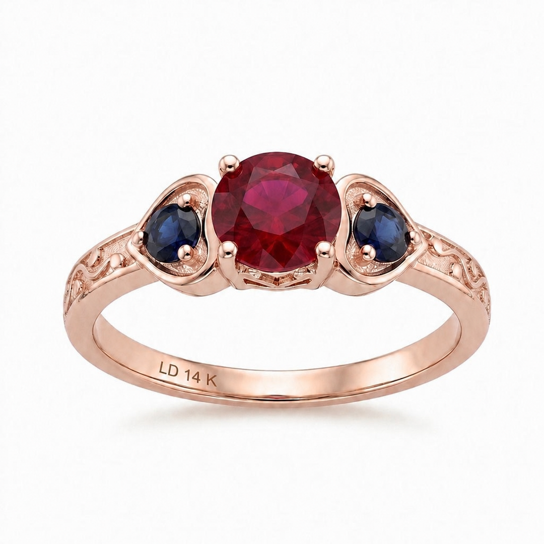 "Ruby & Sapphire" Three-Stone Ring