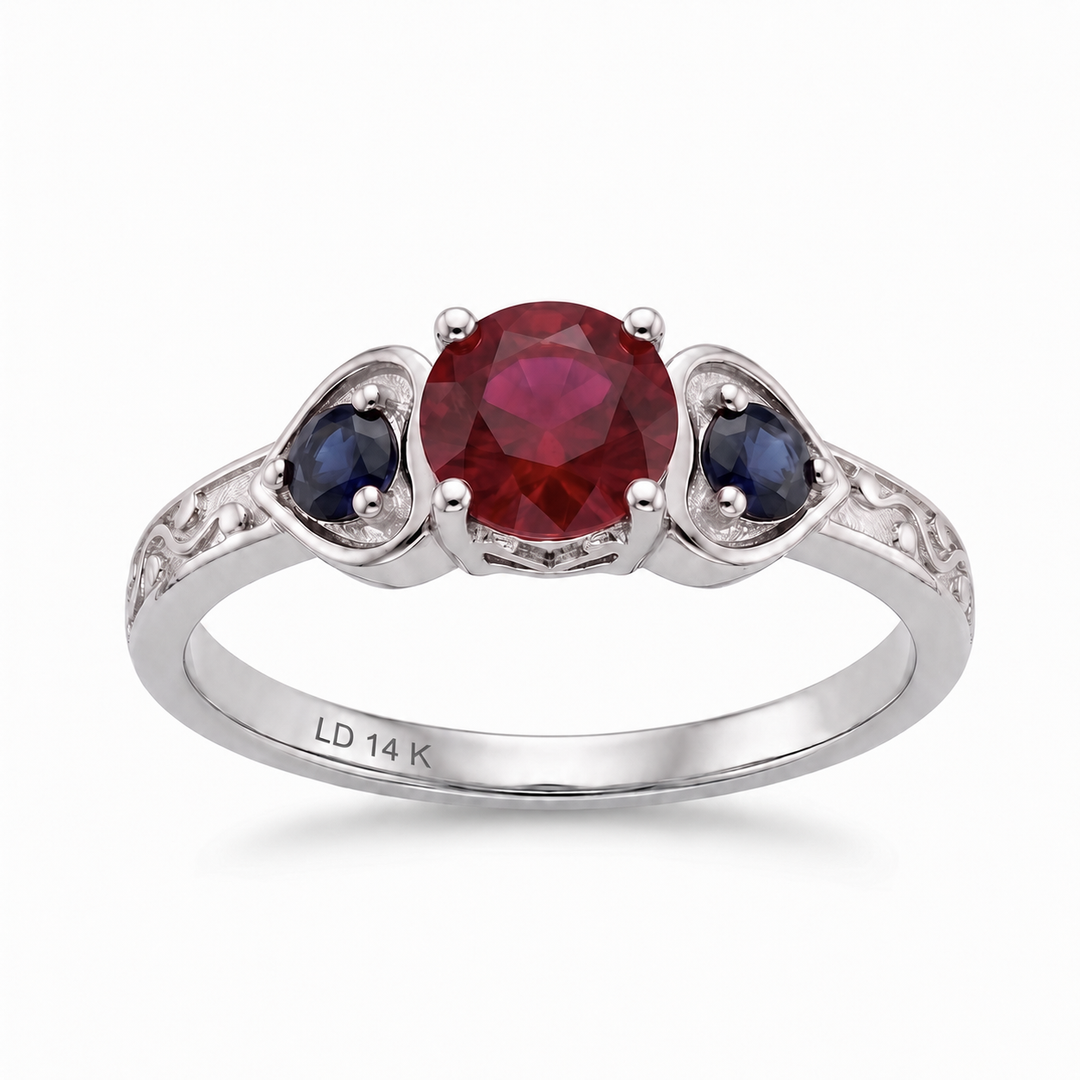 "Ruby & Sapphire" Three-Stone Ring