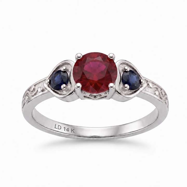 "Ruby & Sapphire" Three-Stone Ring