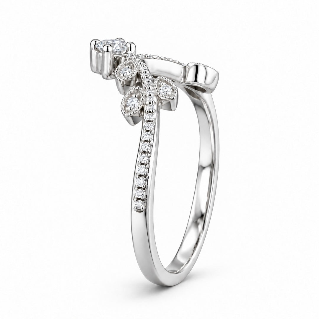 The Celestine — Blue Sapphire Halo Ring with Stacking Band in platinum, band profile view