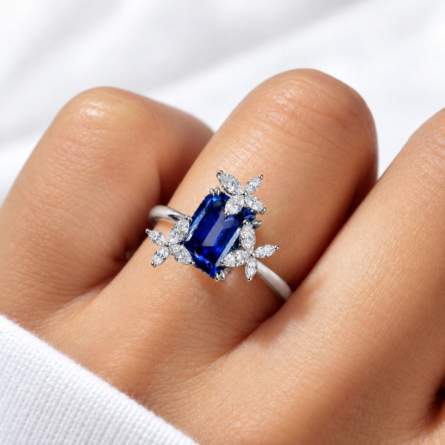 The Jardin — Emerald-Cut Sapphire Floral Ring