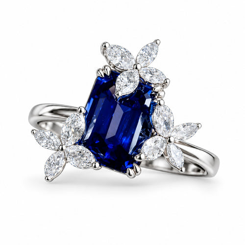 The Jardin — Emerald-Cut Sapphire Floral Ring