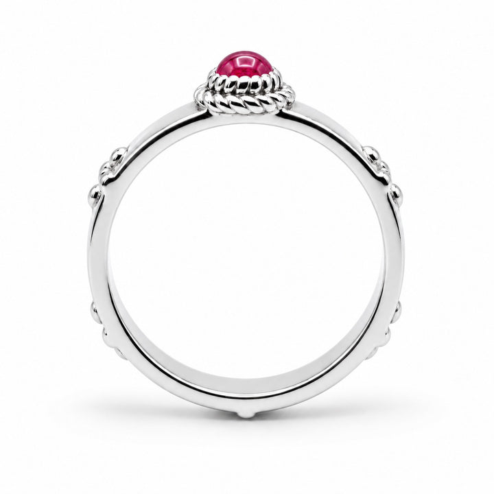 Calcifer’s Bond — Ruby/Sapphire Band, 3.5mm in platinum, ruby, profile view