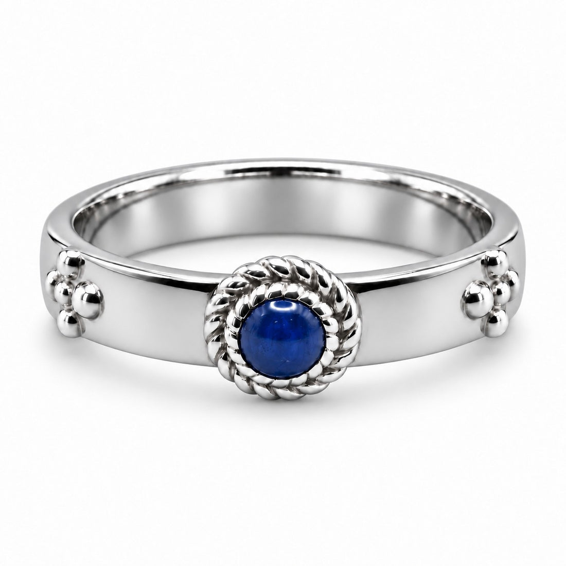 "Calcifer’s Bond" - Ruby/Sapphire Band, 3.5mm in platinum, sapphire, front view