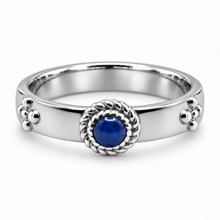 "Calcifer’s Bond" - Ruby/Sapphire Band, 3.5mm in platinum, sapphire, front view