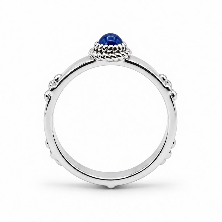 Calcifer’s Bond — Ruby/Sapphire Band, 3.5mm in platinum, sapphire, profile view