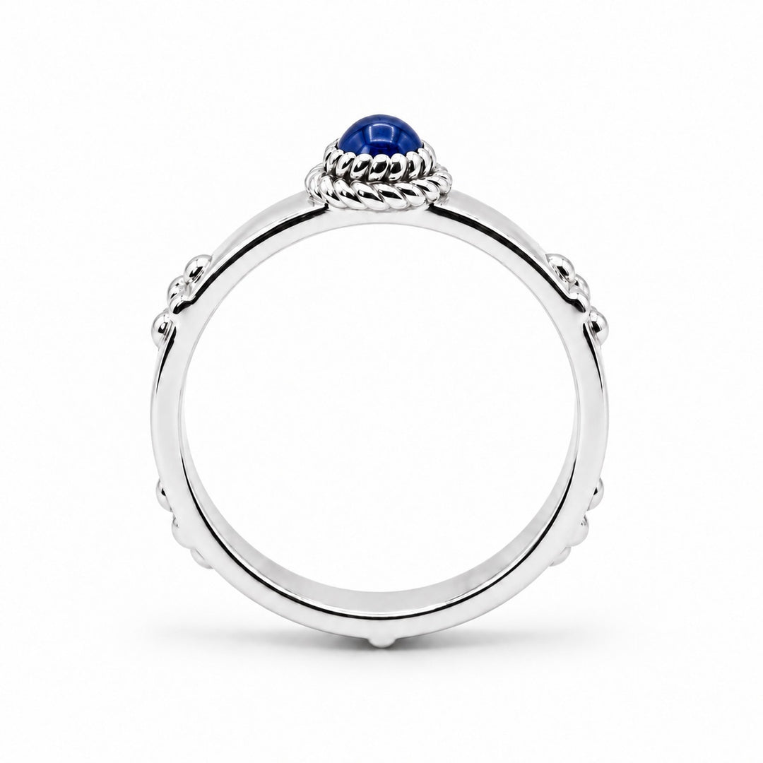 Calcifer’s Bond — Ruby/Sapphire Band, 3.5mm in sterling silver, sapphire, profile view