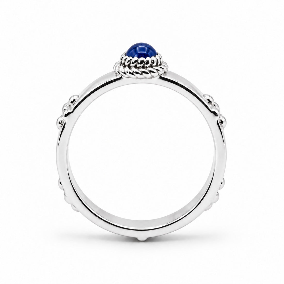 Calcifer’s Bond — Ruby/Sapphire Band, 3.5mm in sterling silver, sapphire, profile view