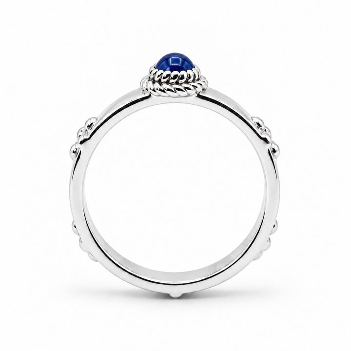 Calcifer’s Bond — Ruby/Sapphire Band, 3.5mm in sterling silver, sapphire, profile view