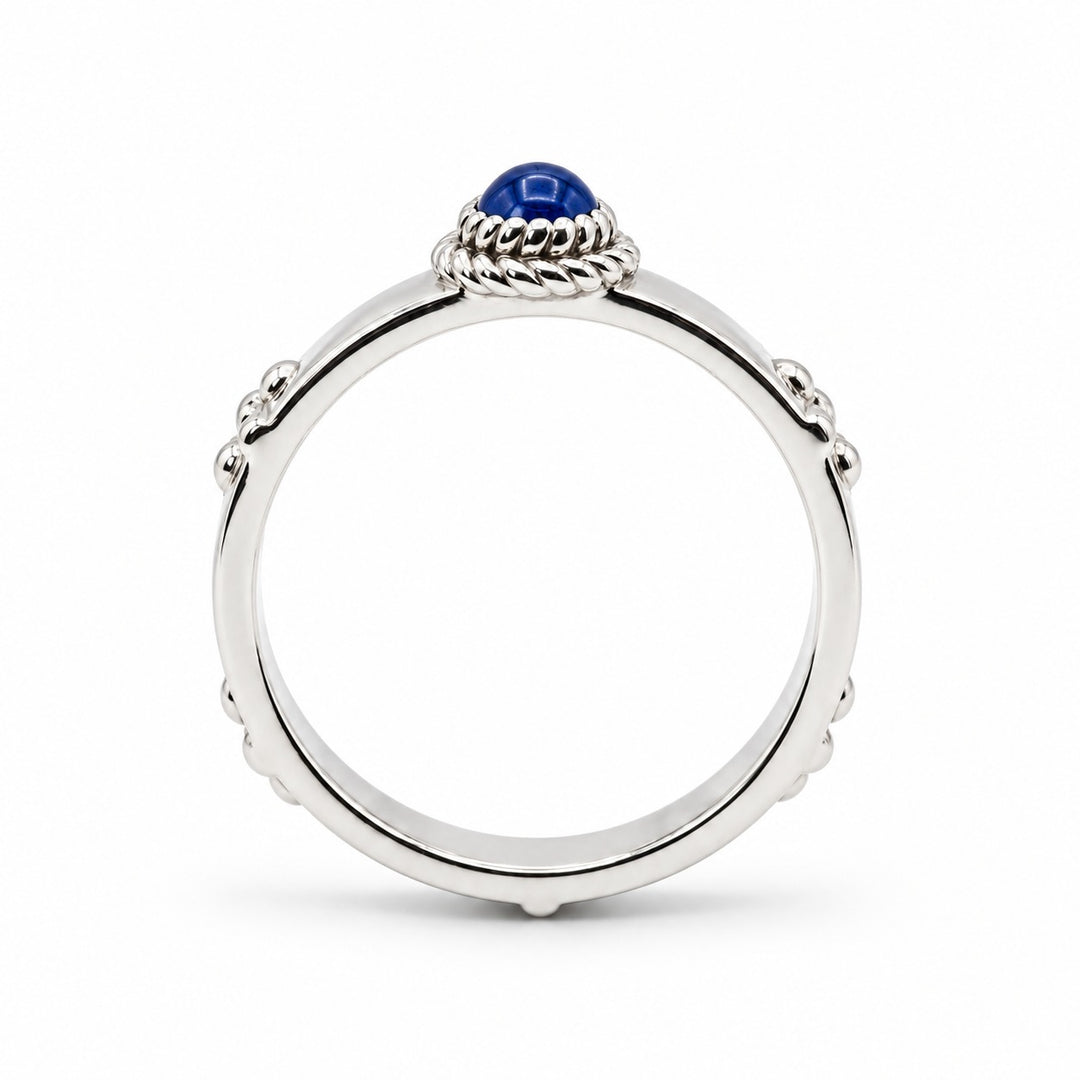 Calcifer’s Bond — Ruby/Sapphire Band, 3.5mm in 14K white gold, sapphire, profile view