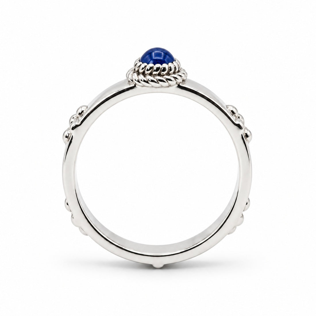 Calcifer’s Bond — Ruby/Sapphire Band, 3.5mm in 14K white gold, sapphire, profile view