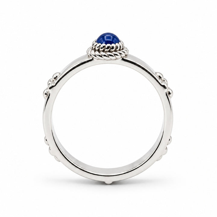 Calcifer’s Bond — Ruby/Sapphire Band, 3.5mm in 14K white gold, sapphire, profile view