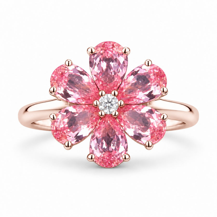 The Cherry Blossom — Six Petal Pink Sapphire Flower Ring