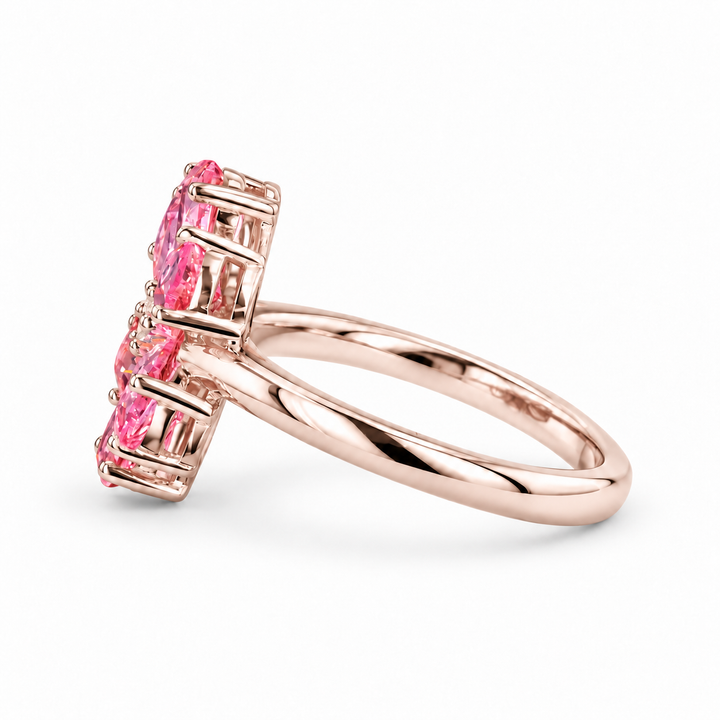 The Cherry Blossom pink sapphire flower ring in 14K rose gold, side view