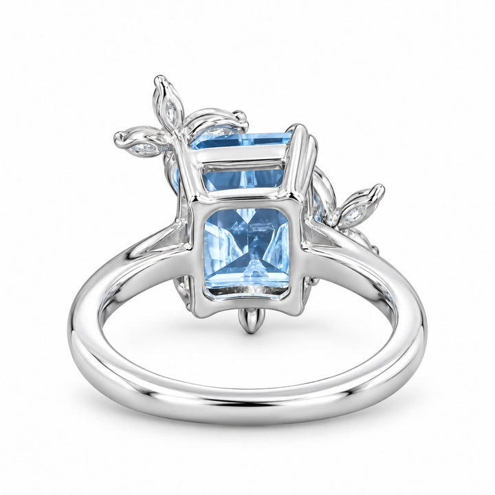The Jardin light blue lab sapphire floral ring in 14K white gold, back view