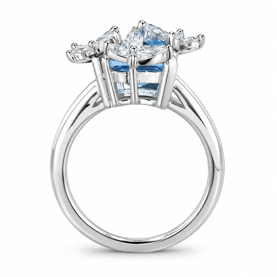 The Jardin light blue lab sapphire floral ring in 14K white gold, profile view