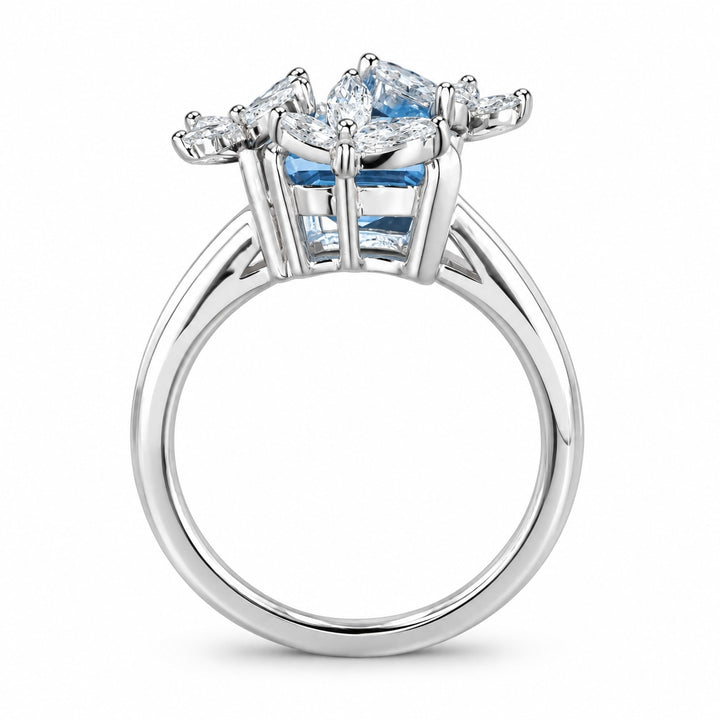 The Jardin light blue lab sapphire floral ring in 14K white gold, profile view