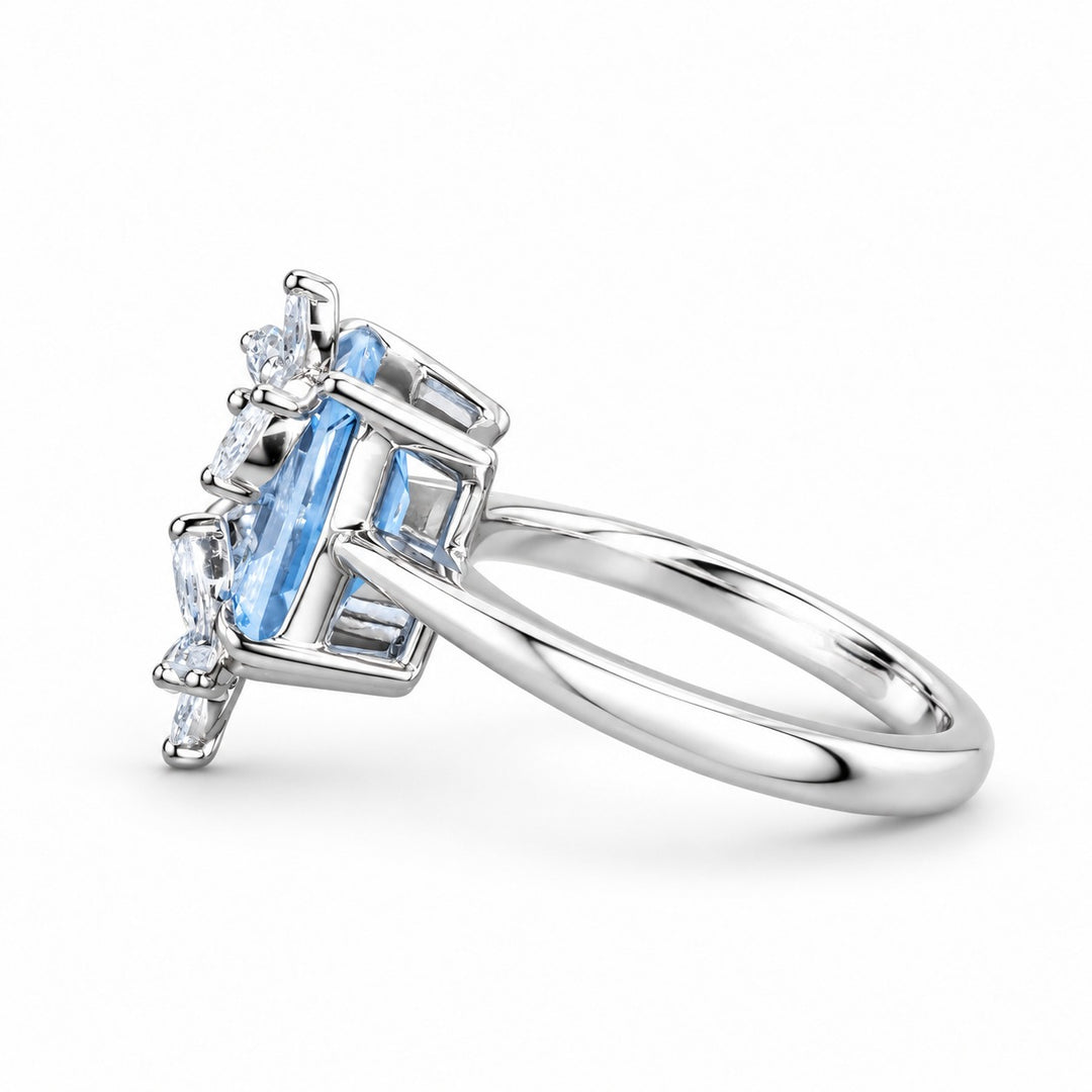 The Jardin light blue lab sapphire floral ring in 14K white gold, side view