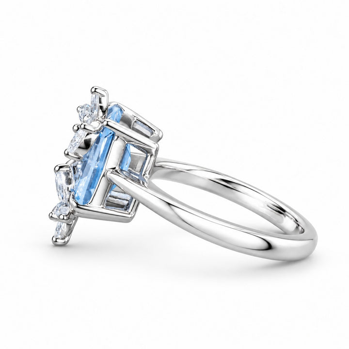 The Jardin light blue lab sapphire floral ring in 14K white gold, side view