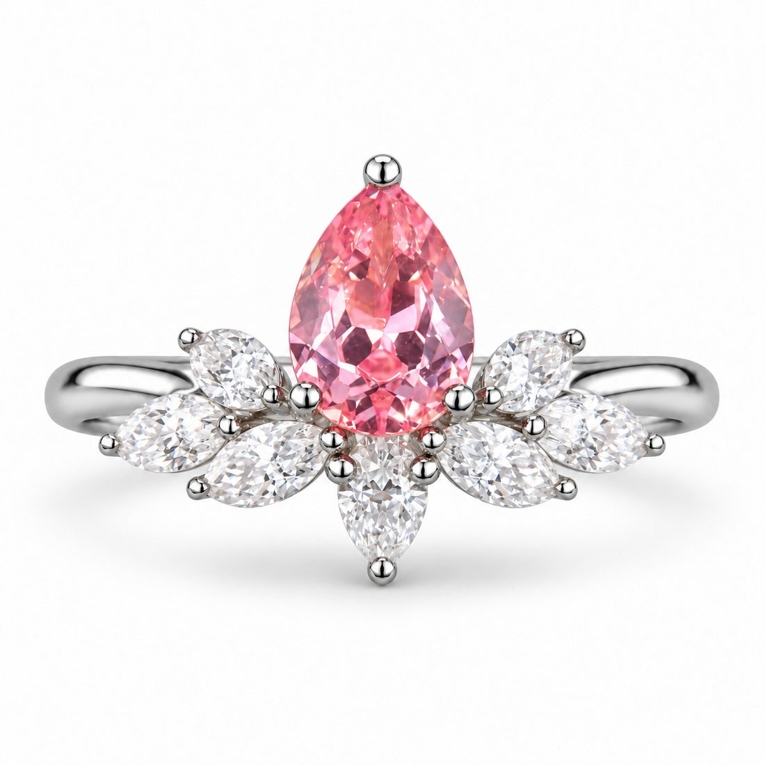 The Lily — Pink Sapphire Floral Ring in platinum, front view