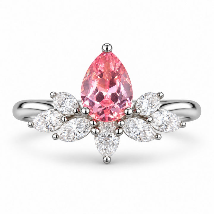 The Lily — Pink Sapphire Floral Ring in platinum, front view