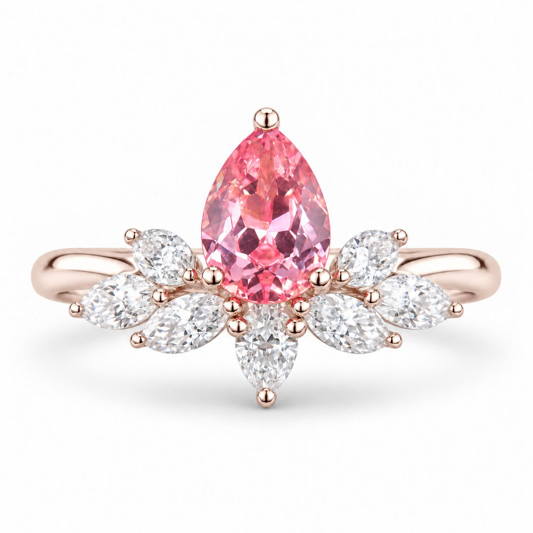 The Lily — Pink Sapphire Floral Ring in 14K rose gold, front view