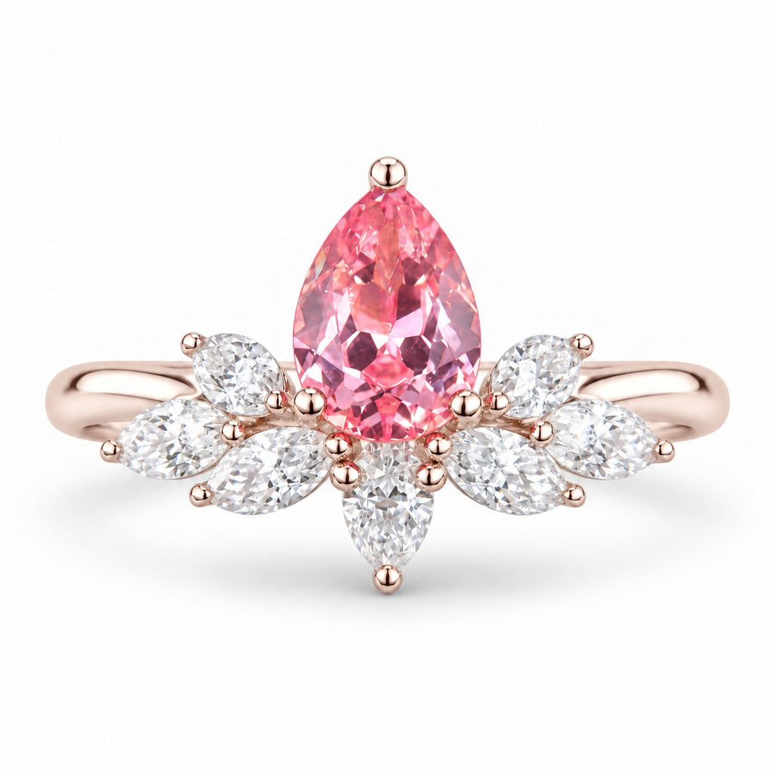 The Lily — Pink Sapphire Floral Ring in 14K rose gold, front view