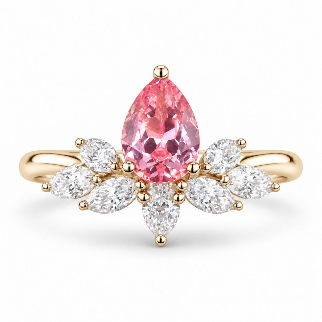 The Lily — Pink Sapphire Floral Ring in 14K yellow gold, front view