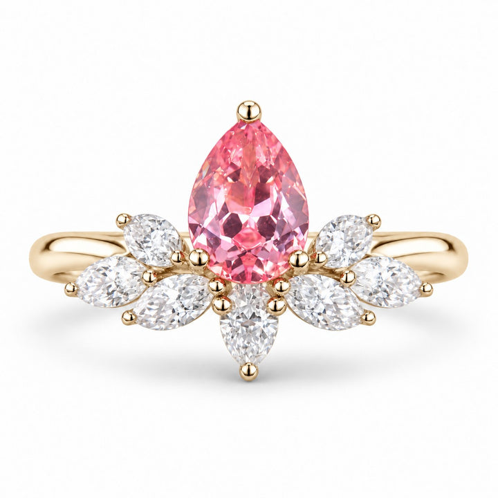 The Lily — Pink Sapphire Floral Ring in 14K yellow gold, front view