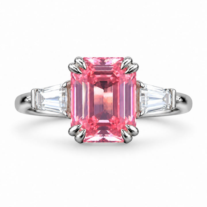 The Lumen — Pink Emerald Sapphire with Baguette Accents Ring in platinum, front view