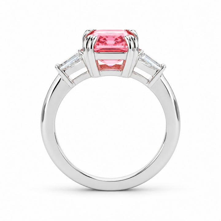 The Lumen pink lab sapphire baguette ring in 14K white gold, profile view