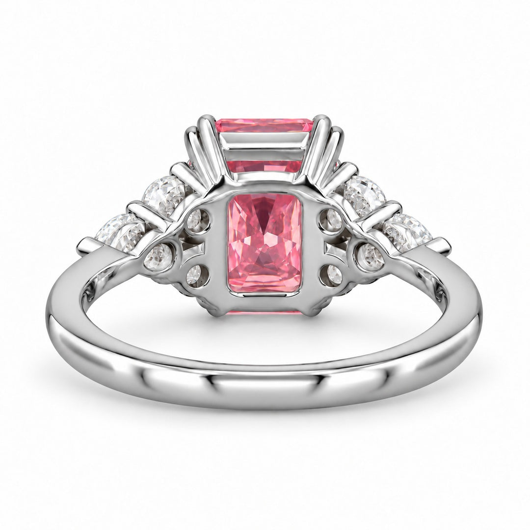 The Padma radiant pink lab sapphire ring in platinum, back view