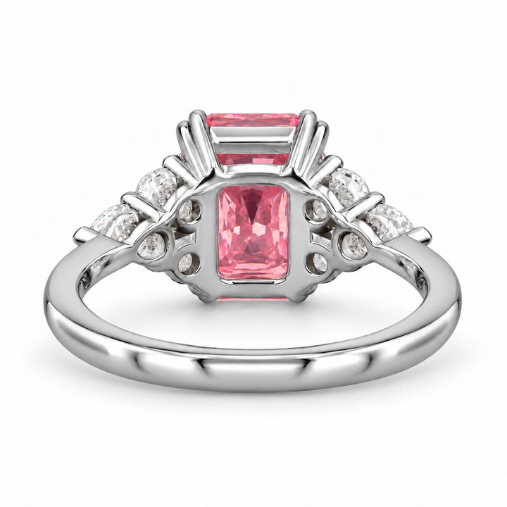 The Padma radiant pink lab sapphire ring in platinum, back view