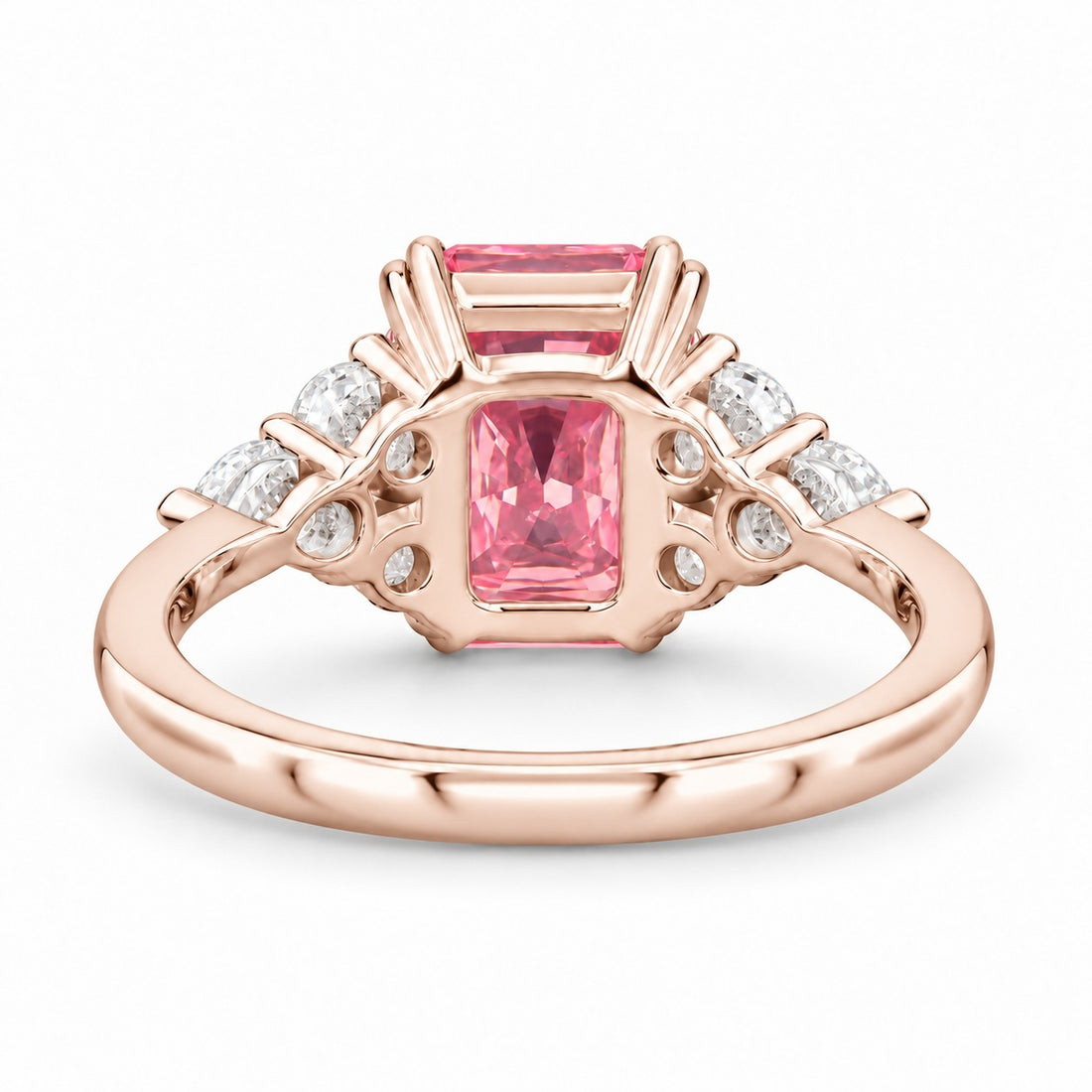 The Padma radiant pink lab sapphire ring in 14K rose gold, back view