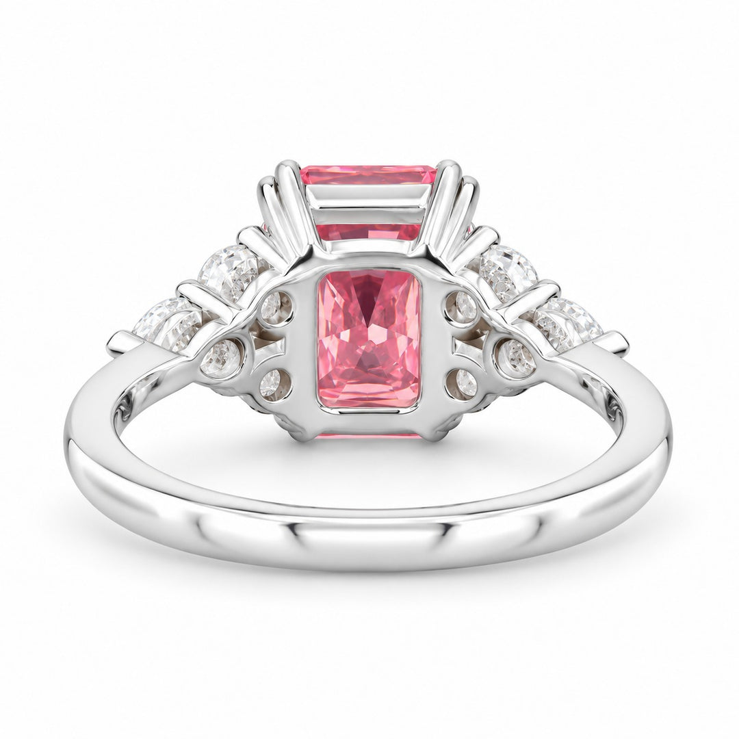 The Padma radiant pink lab sapphire ring in 14K white gold, back view