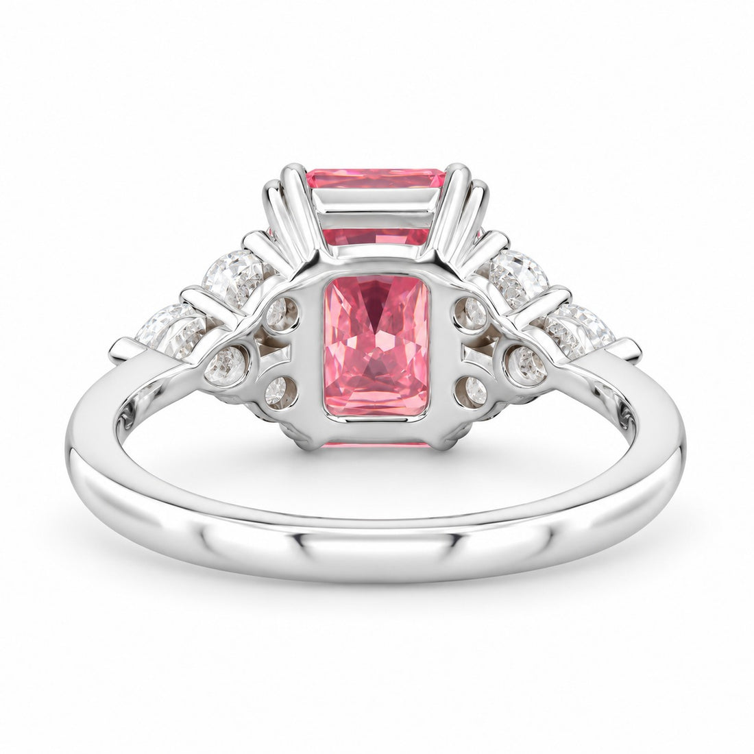 The Padma radiant pink lab sapphire ring in 14K white gold, back view