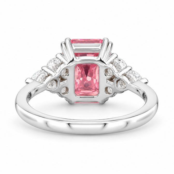 The Padma radiant pink lab sapphire ring in 14K white gold, back view