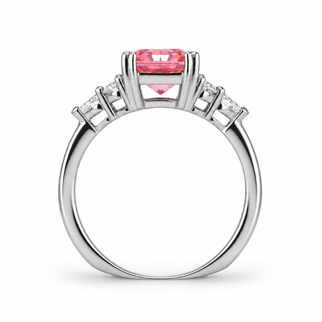 The Padma radiant pink lab sapphire ring in platinum, profile view