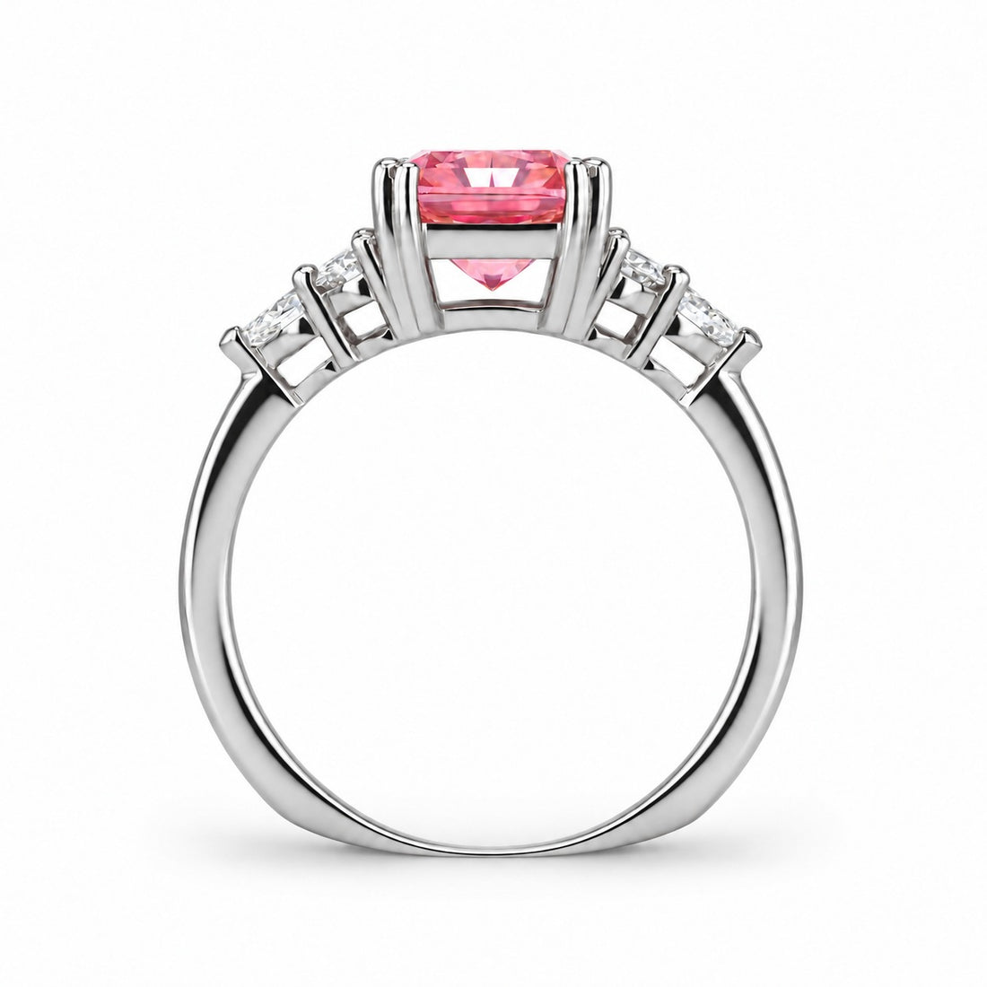 The Padma radiant pink lab sapphire ring in platinum, profile view
