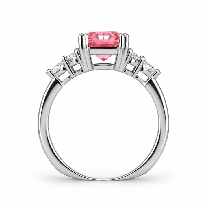 The Padma radiant pink lab sapphire ring in platinum, profile view