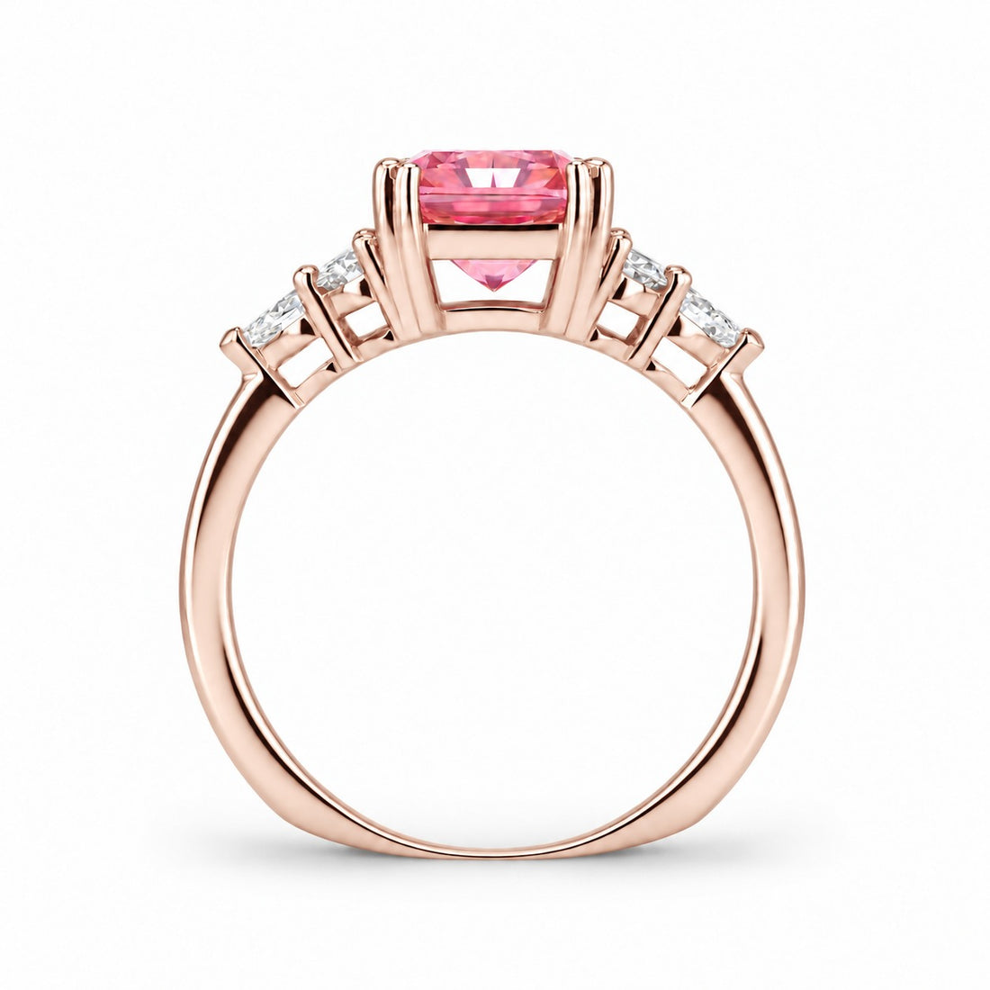 The Padma radiant pink lab sapphire ring in 14K rose gold, profile view