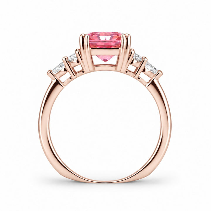 The Padma radiant pink lab sapphire ring in 14K rose gold, profile view