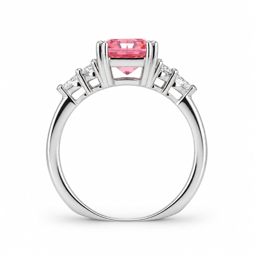 The Padma radiant pink lab sapphire ring in 14K white gold, profile view